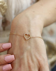 Diamond Heart Bracelet 14k Solid Gold