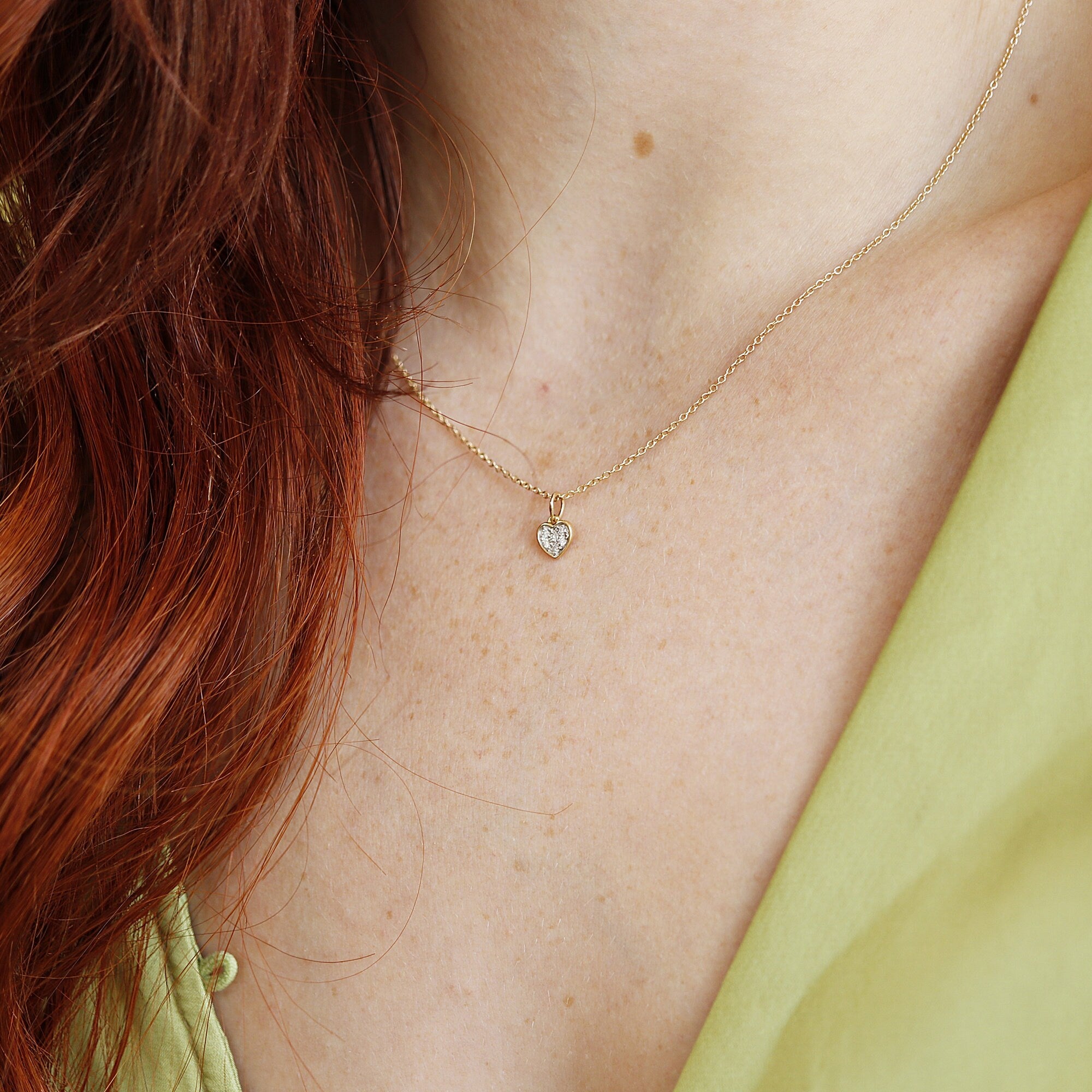 Diamond Heart Necklace 14k Solid Gold 6 Genuine Natural Diamonds Pave Cluster