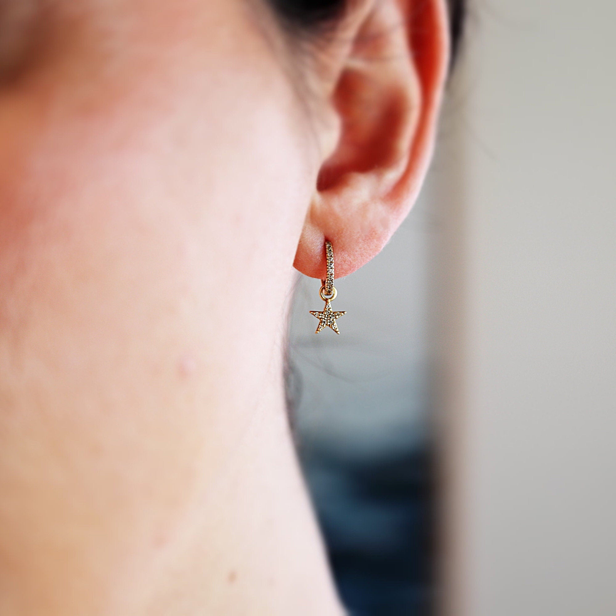 14k Gold Charm, Gold Earring Charm, Gold Huggie Charm, Add On Hoop Charm
