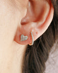 Cute Diamond Heart Earrings, 14k Solid Gold Diamond Screw Studs