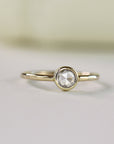 Round Rose Cut Clear Diamond Ring in 14k Gold