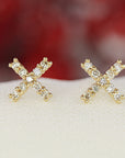 Diamond X Earrings 14k Yellow Gold, Criss Cross Stud Earrings