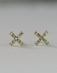 Diamond X Earrings 14k Yellow Gold, Criss Cross Stud Earrings