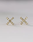 Diamond X Earrings 14k Yellow Gold, Criss Cross Stud Earrings