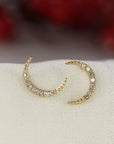 Diamond Moon Earrings 14k Solid Gold