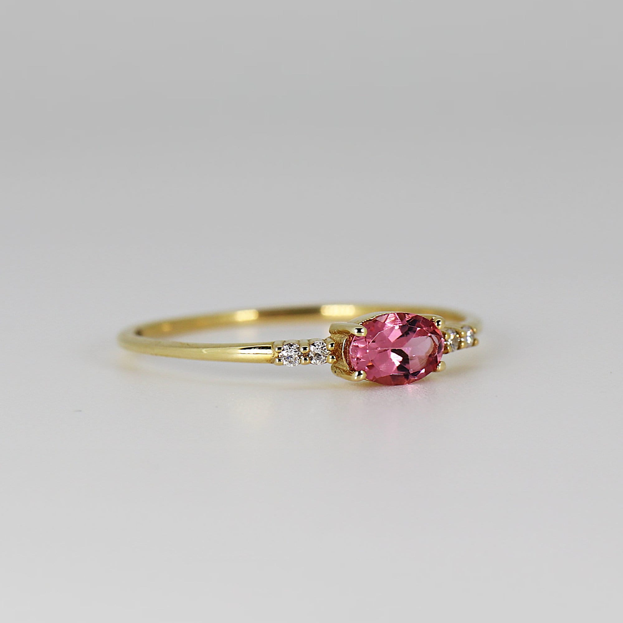Pink Tourmaline Birthstone Ring 14k Solid Gold