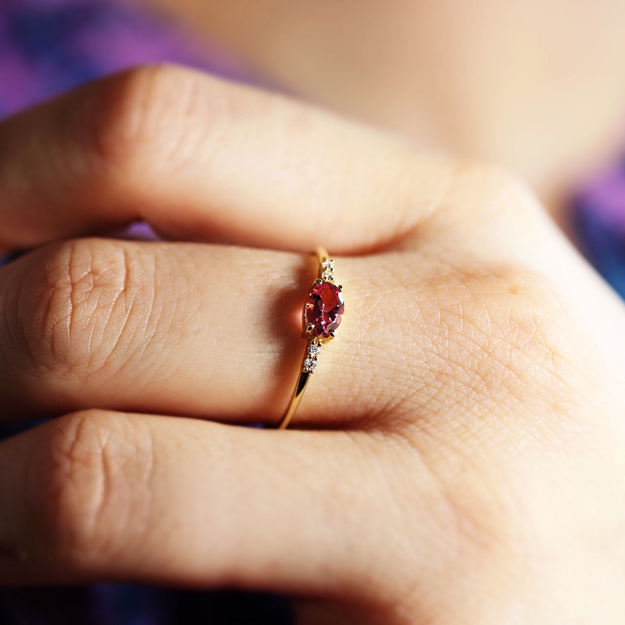 Pink Tourmaline Birthstone Ring 14k Solid Gold