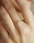 Genuine Diamond Crescent Moon Ring in 14k Gold