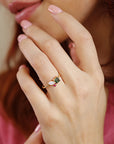 Indicolite Tourmaline, Moonstone and Ruby Cluster Ring / Colorful Engagement Ring