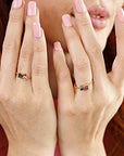Indicolite Tourmaline Moonstone and Ruby Cluster Colorful Engagement Ring