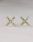 Diamond X Earrings 14k Yellow Gold, Criss Cross Stud Earrings