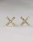 Diamond X Stud Earrings in 14k Yellow Gold