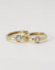 Bezel Solitaire Diamond Huggies Earrings 14k Solid Gold