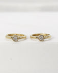 Bezel Solitaire Diamond Huggies Earrings 14k Solid Gold