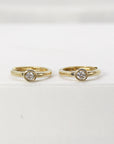 Bezel Solitaire Diamond Huggies Earrings in 14k Solid Gold - SINGLE OR PAIR
