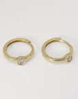 Bezel Solitaire Diamond Huggies Earrings in 14k Solid Gold - SINGLE OR PAIR