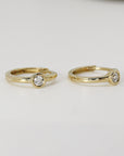 Bezel Solitaire Diamond Huggies Earrings in 14k Solid Gold - SINGLE OR PAIR