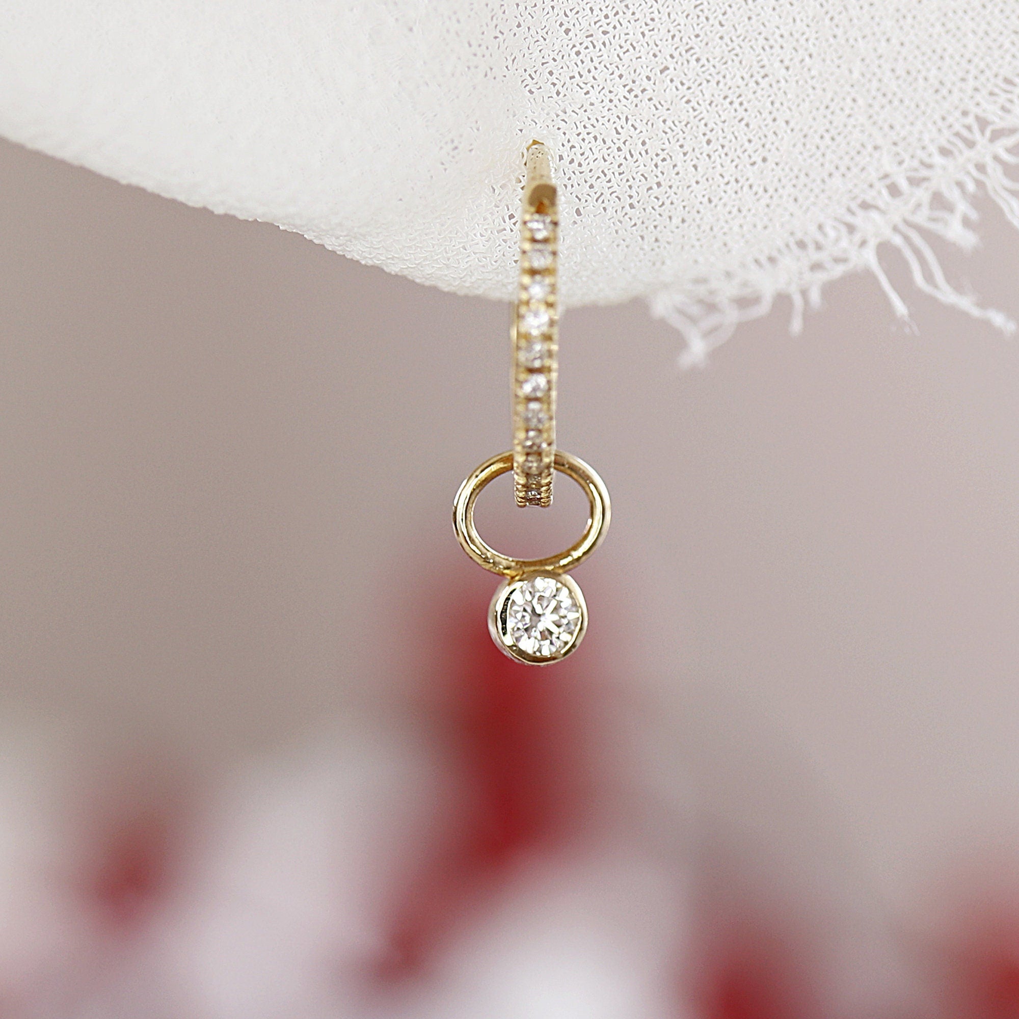 14k Gold Charm, Gold Earring Charm, Gold Huggie Charm, Add On Hoop Charm