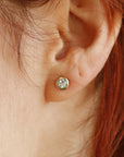 Round Aquamarine Bezel Earrings 14k Gold, Natural Aquamarine March Birthstone Studs - Melt'm Jewelry