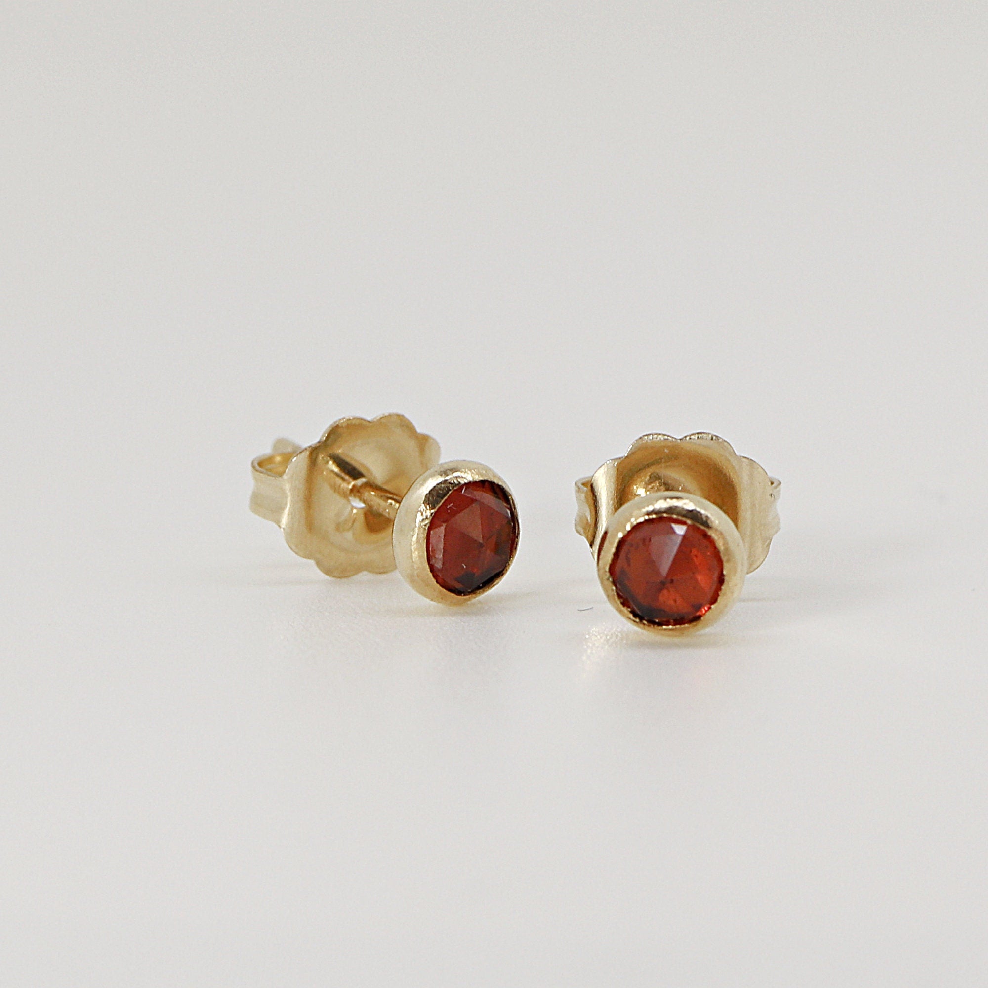 Round Rose Cut Genuine Garnet Stud Earrings