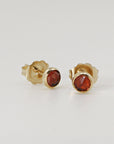 Round Rose Cut Genuine Garnet Stud Earrings