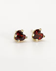 Garnet Heart Stud Earrings 14k Gold