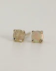 Round Cut Opal Stud Earrings 14k Gold