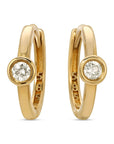 Bezel Solitaire Diamond Huggies Earrings in 14k Solid Gold - SINGLE OR PAIR
