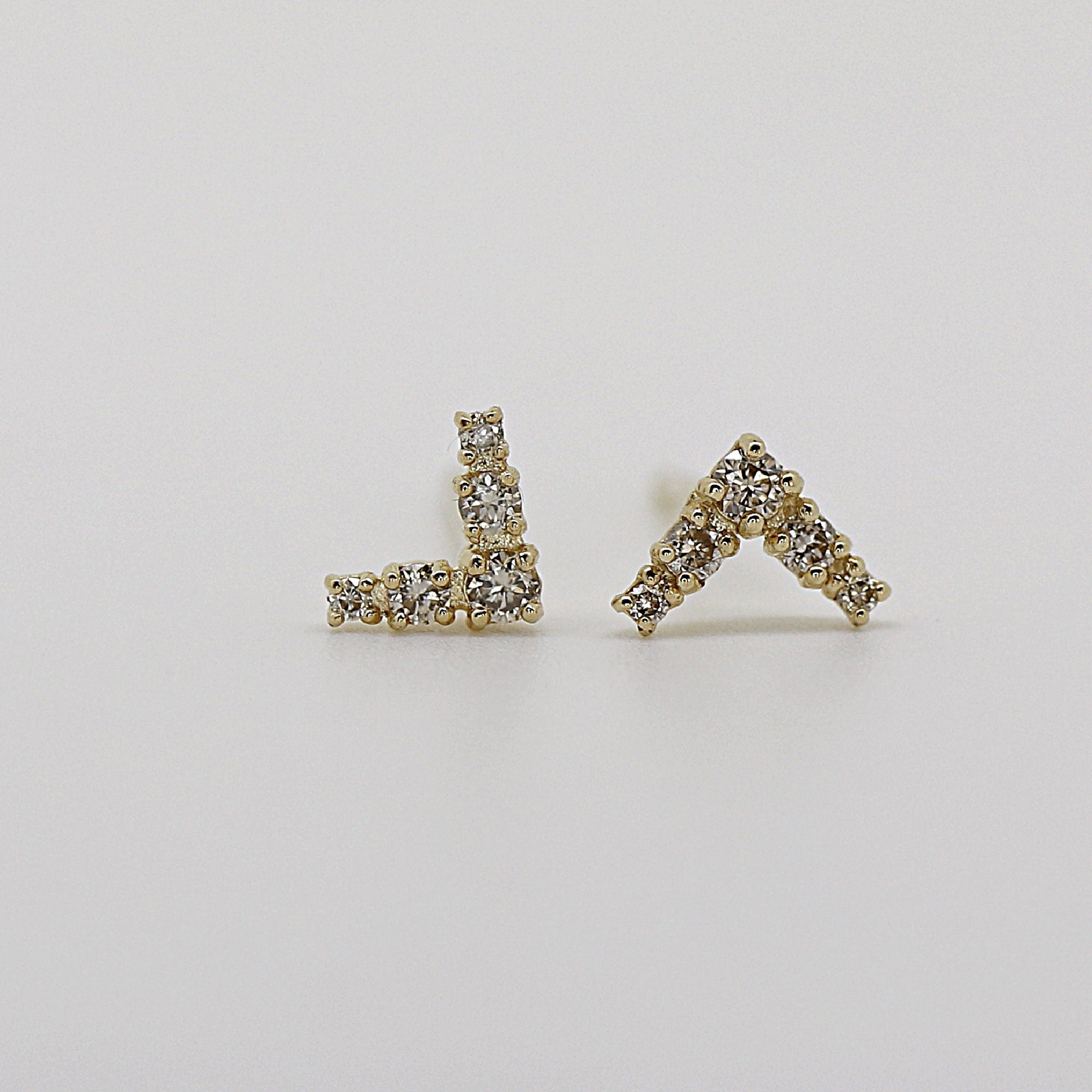 14k Gold Diamond Chevron Stud Earrings