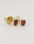 Round Rose Cut Genuine Garnet Stud Earrings