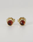 Round Rose Cut Genuine Garnet Stud Earrings