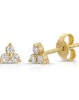 Diamond Trio Stud Earrings, Diamond Cluster Earrings (SINGLE OR PAIR)