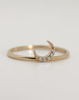 Genuine Diamond Crescent Moon Ring, Moon Ring in 14k Gold