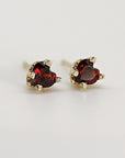 Garnet Heart Stud Earrings 14k Gold