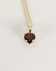 Minimalist Heart Garnet Necklace 14k Solid Gold