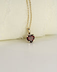 Minimalist Heart Garnet Necklace 14k Solid Gold - Melt'm Jewelry