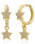 Diamond Star Huggie Hoop Earrings Dangling in 14k Gold (SINGLE OR PAIR) - Melt'm Jewelry