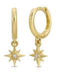 Diamond North Star Huggie Hoops, Dangling Starburst Hoop Earrings