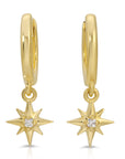 Diamond North Star Huggie Hoops, Dangling Starburst Hoop Earrings