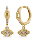 Diamond Marquise Charm Hoops Earrings, Diamond Hoop Earrings Dangle