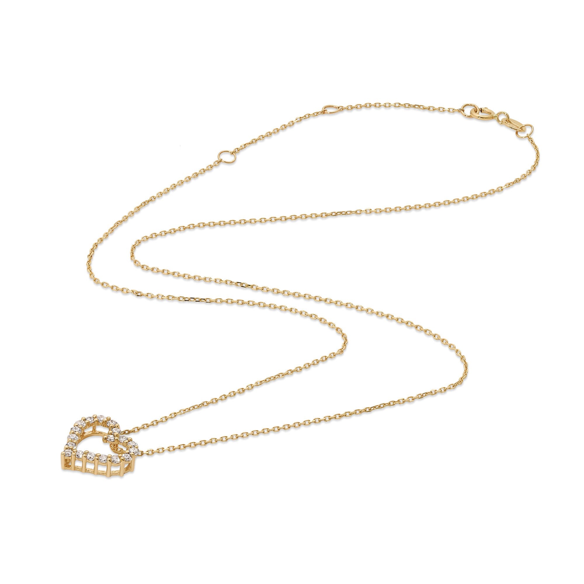 14k Gold Natural Diamond Sliding Open Heart Necklace