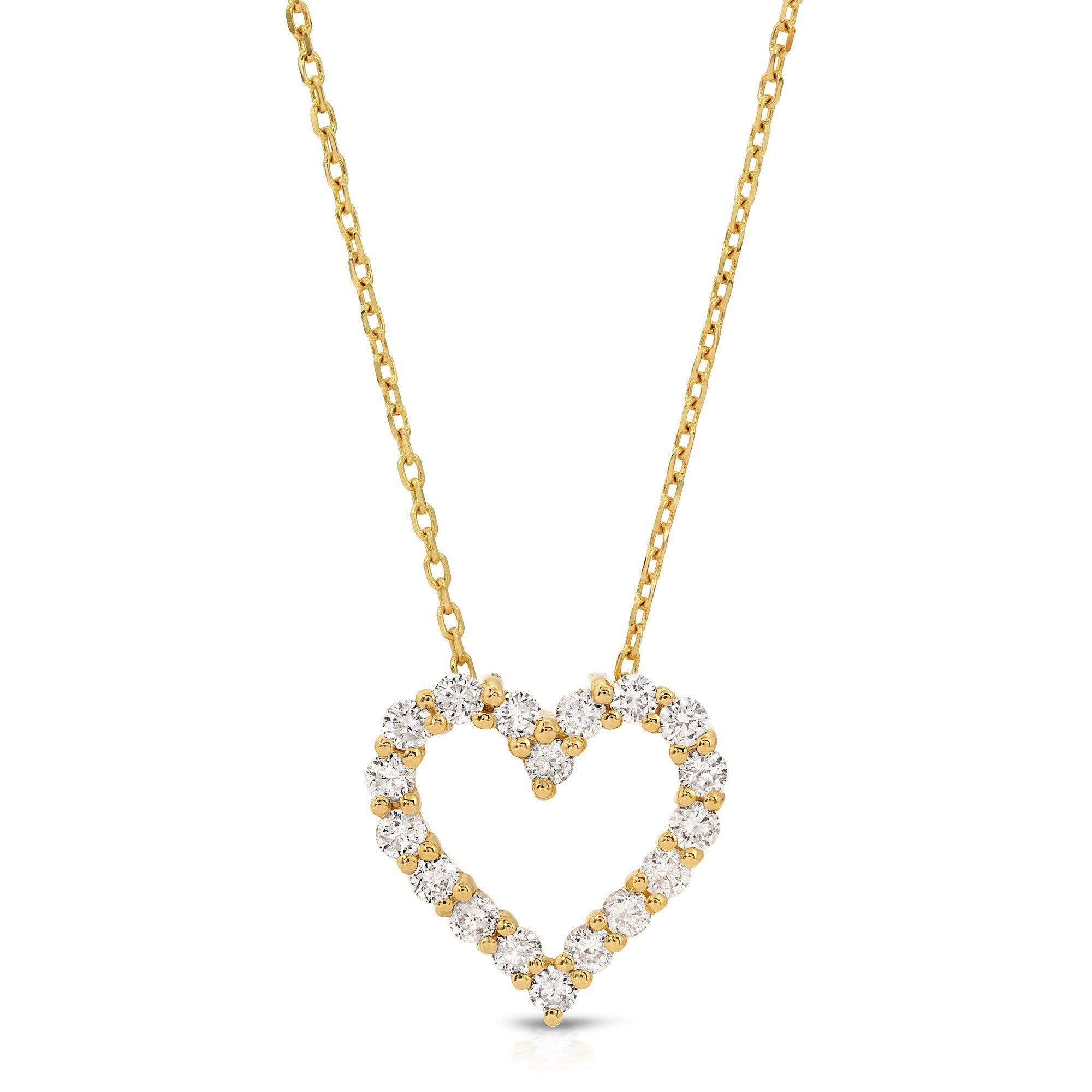 14k Gold Natural Diamond Sliding Open Heart Necklace