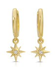 Diamond North Star Huggie Hoops, Dangling Starburst Hoop Earrings