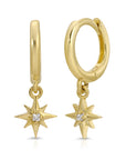 Diamond North Star Huggie Hoops, Dangling Starburst Hoop Earrings