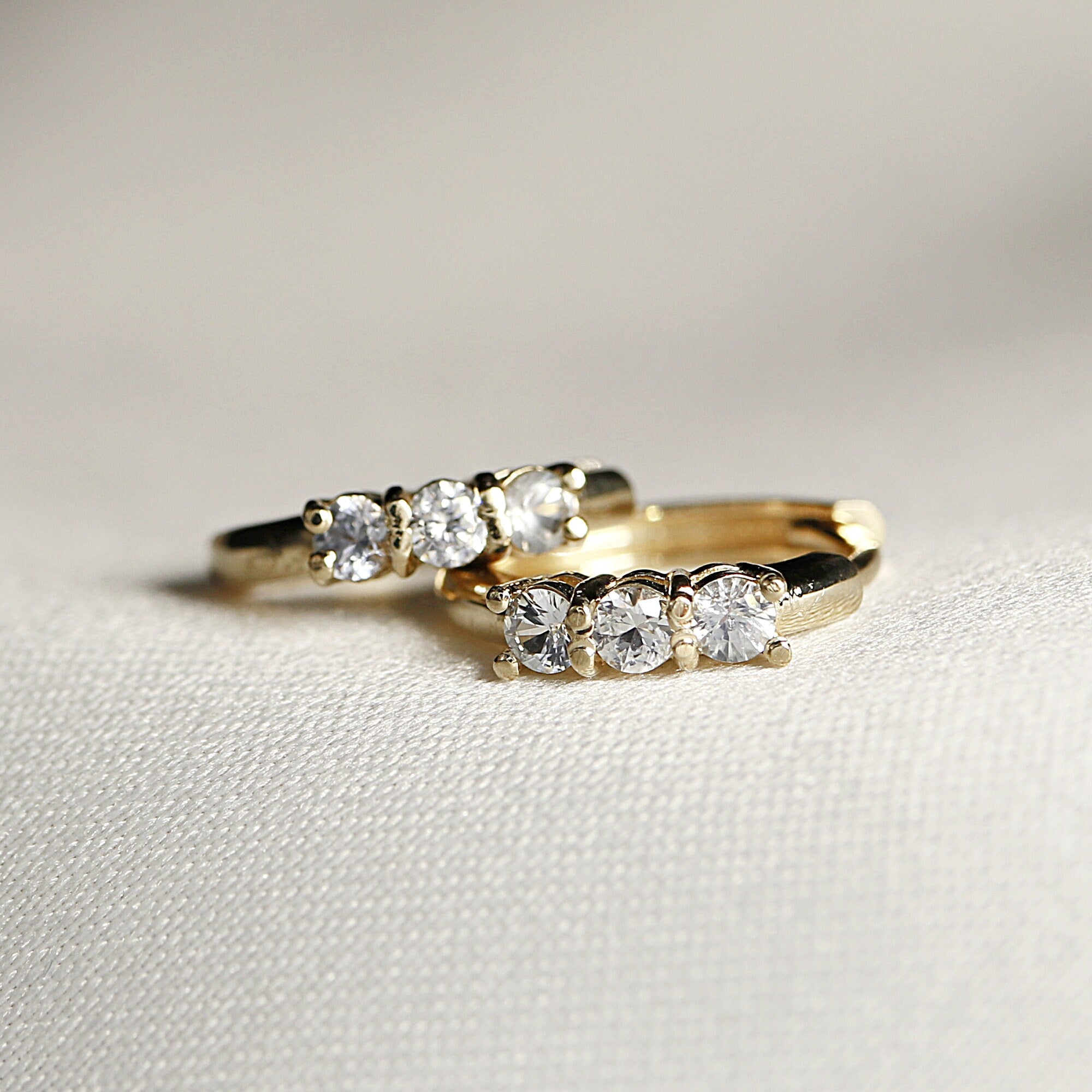 14k Gold White Sapphire Hoop Earring