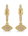 Diamond Marquise Charm Hoops Earrings, Diamond Hoop Earrings Dangle