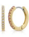 14k Solid Gold Diamond or Pink Sapphire Huggie Hoop Earrings