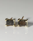 Emerald Cut Salt and Pepper Diamond Stud Earrings