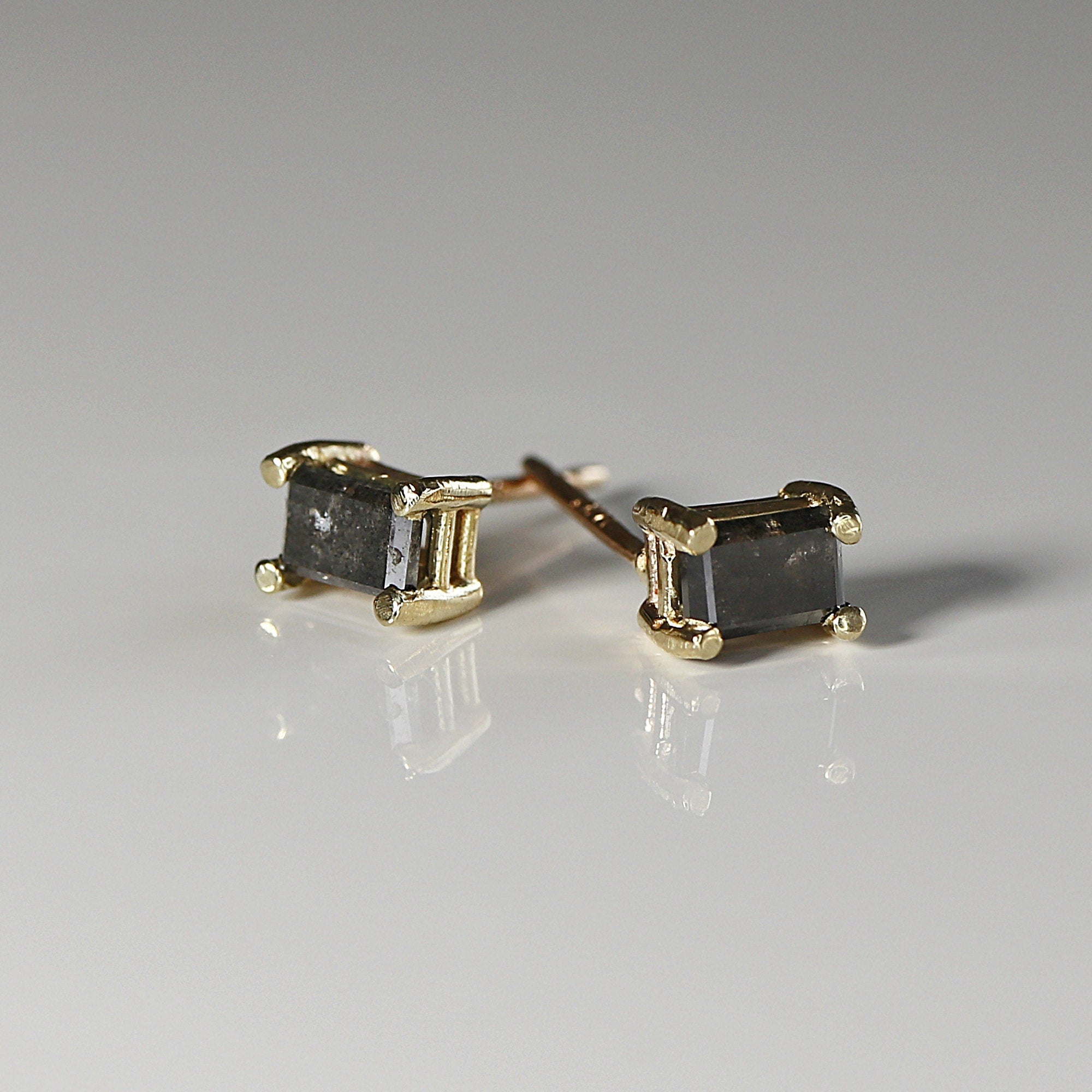 Emerald Cut Salt and Pepper Diamond Stud Earrings