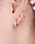 14k Gold White Sapphire Hoop Earring